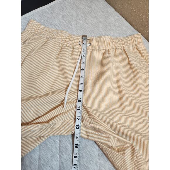 J Crew Men's Orange White Striped Hi Rise Elastic Waist Swim Shorts Size Large - Picture 6 of 7